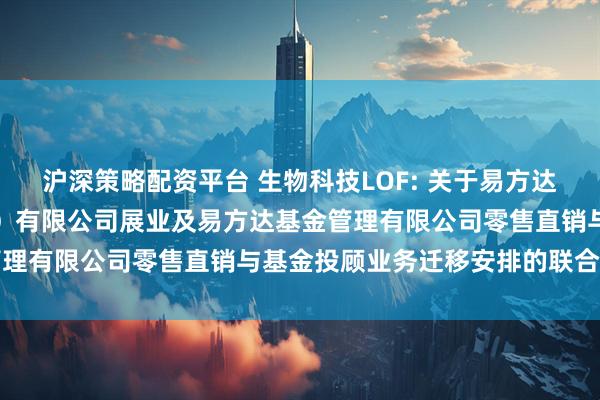 沪深策略配资平台 生物科技LOF: 关于易方达财富管理基金销售(广州)有限公司展业及易方达基金管理有限公司零售直销与基金投顾业务迁移安排的联合公告